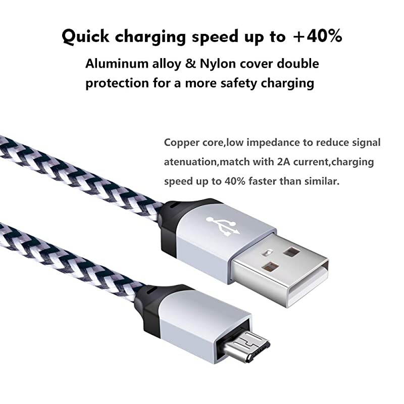 Wall Charger Micro Cable4Kit Charging Block Charger Cube Plug with Android Micro Cord Cable Compatible Samsung Galaxy S7 Edge A10 A6 M10 J7 J8 S6 S5 Note 4 5 LG HTC Moto Android Phone