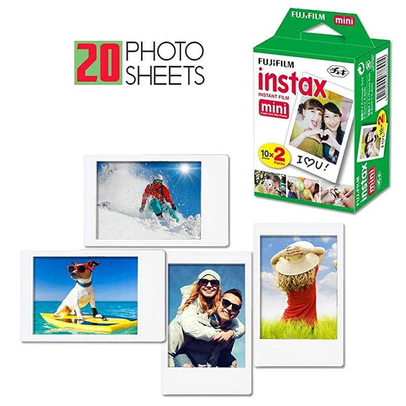 Instax Mini 9 Instant Camera Flamingo Pink + Fuji INSTAX Film (20 Sheets) + Custom Camera Case + Instax Album + 60 Colorful Stickers + 20 Emoji Stickers + Fun Frames + Colored Filters + More