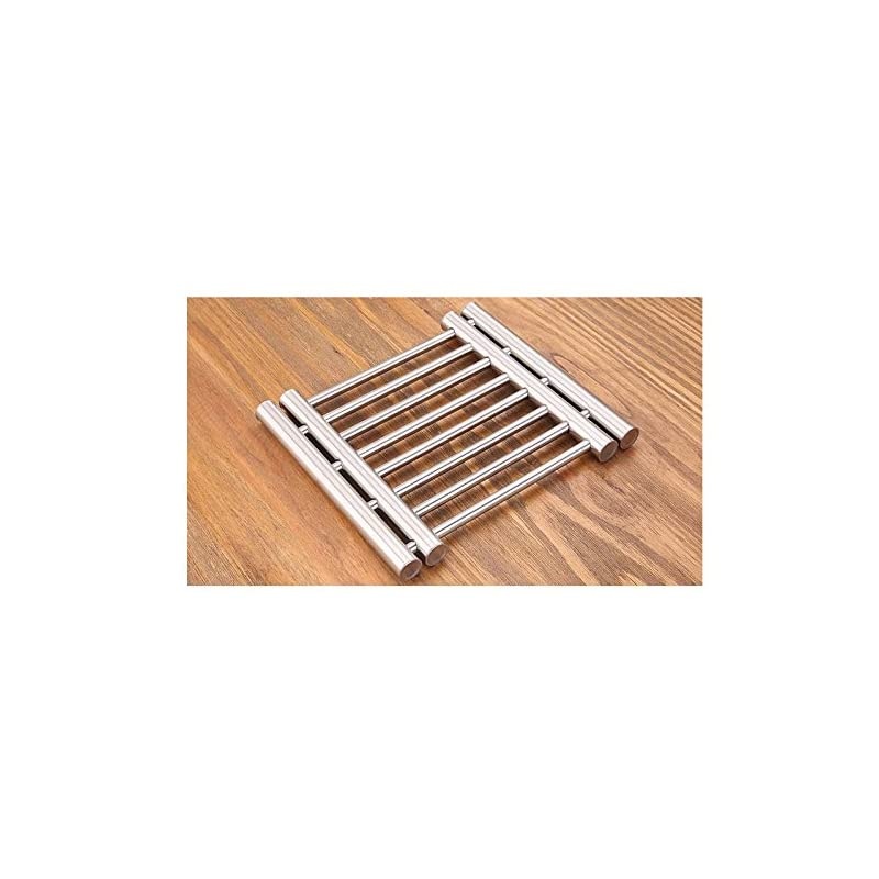 8x9"metal adjustable Trivet wite from 9"to 15" multi-purpose spoon rest and kitchen table mats Shrink pads non-sliding hot pad and Pot Holder (silver)