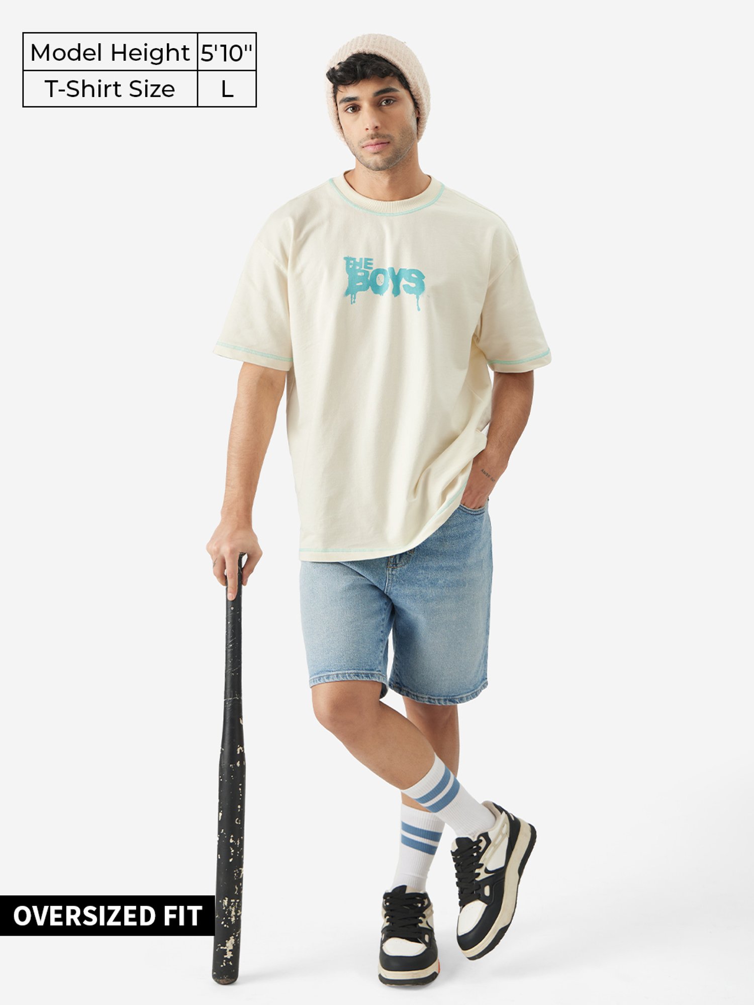 The Souled Store Off White The Boys: Doodle Oversized T-Shirt