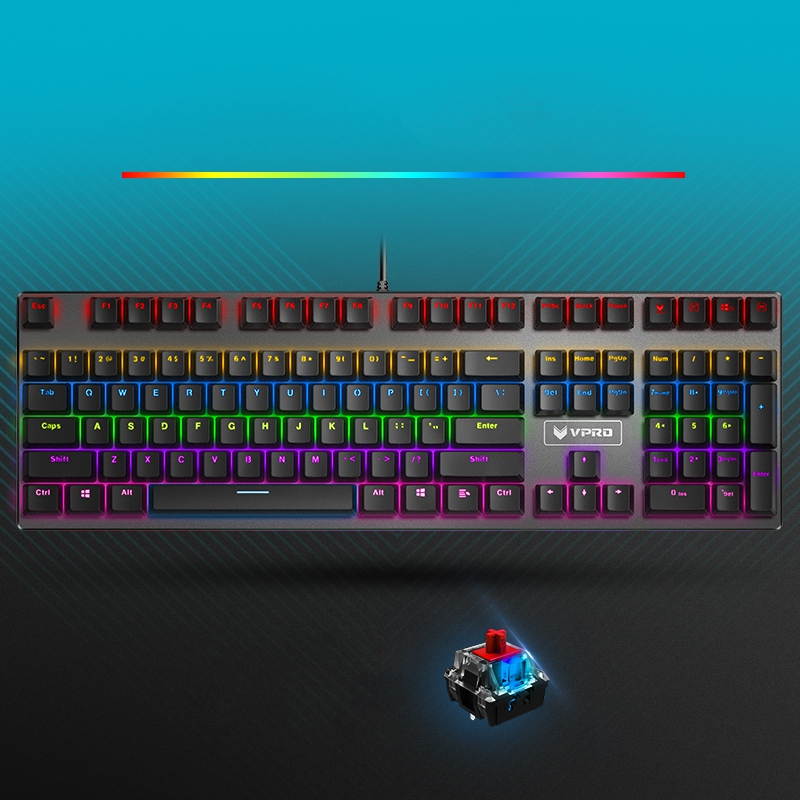 Rapoo V700S Alloy Version, N-key Rollover, Ergonomic Design, Cool Exterior Waterproof USB Wired Black Mechanical Gaming Keyboard-Mixed Colors Backlit