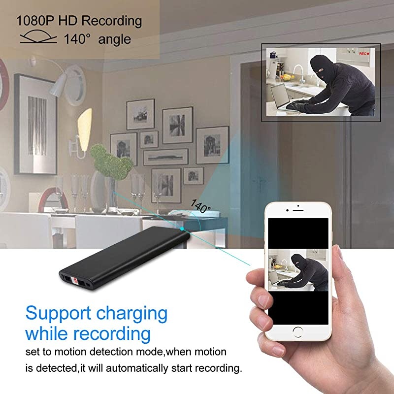 WiFi Hidden Camera Power Bank 10000mAh 10 Feet Night Vision DistanceHD 1080P Nanny Cam Portable ChargerRemotely View Realtime Monitoring