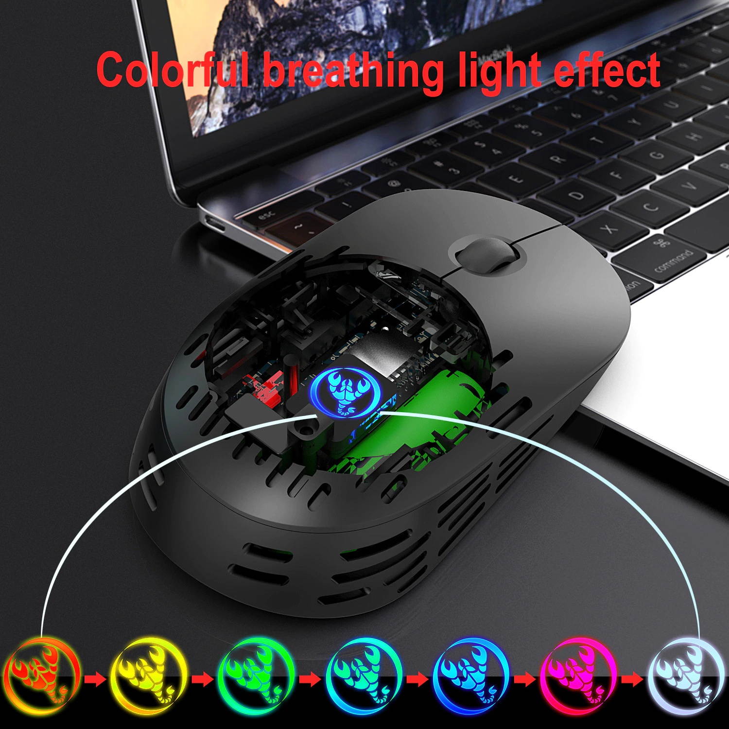 1PCS 2020 New Wireless Light-Emitting Porous Gaming Model O Mouse Standard 2.4G Single Mode Charging Wireless Mouse Mute Mouse