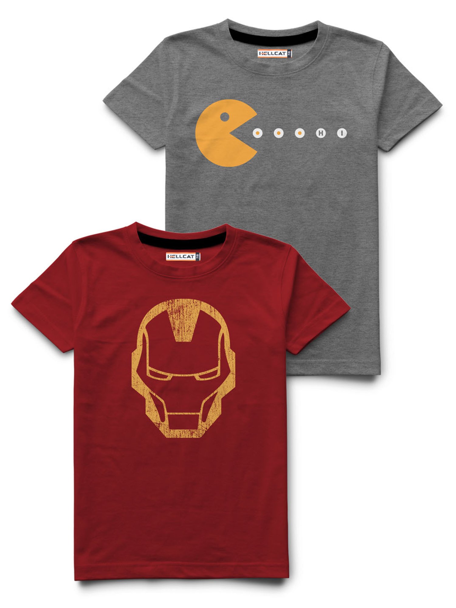 HELLCAT Grey & Red Printed T-Shirt (Pack Of 2)