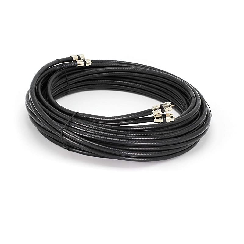 Dual RG6 Coax Twin Coaxial Cable (Siamese Cable) 18AWG Coaxial Cable Satellite, Antenna, & CATV Grade with Compression Connectors, Black