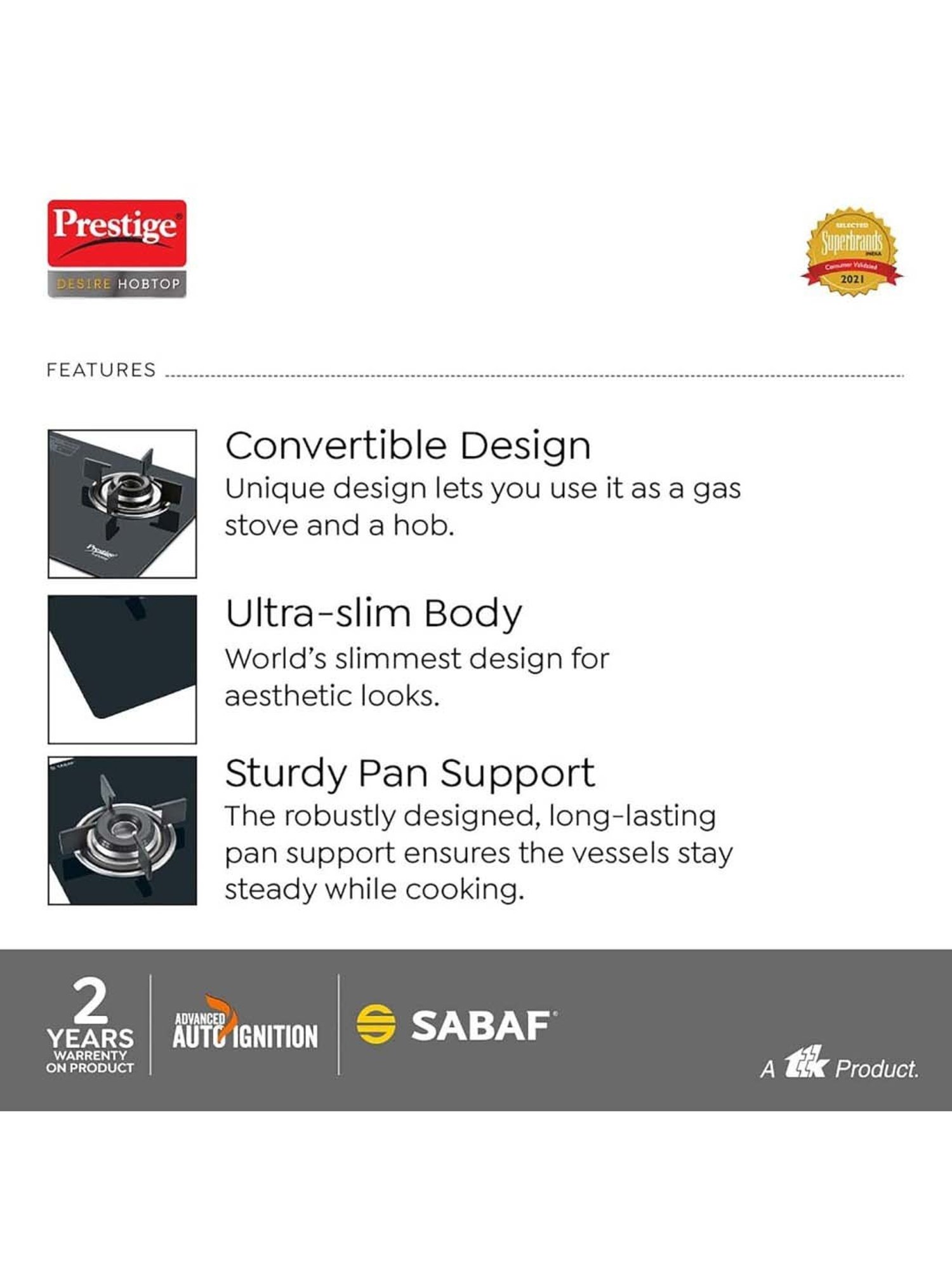 Prestige Black Glass Desire Hobtop Phtd 02 Ai L P Gas Stove With 2 Burners