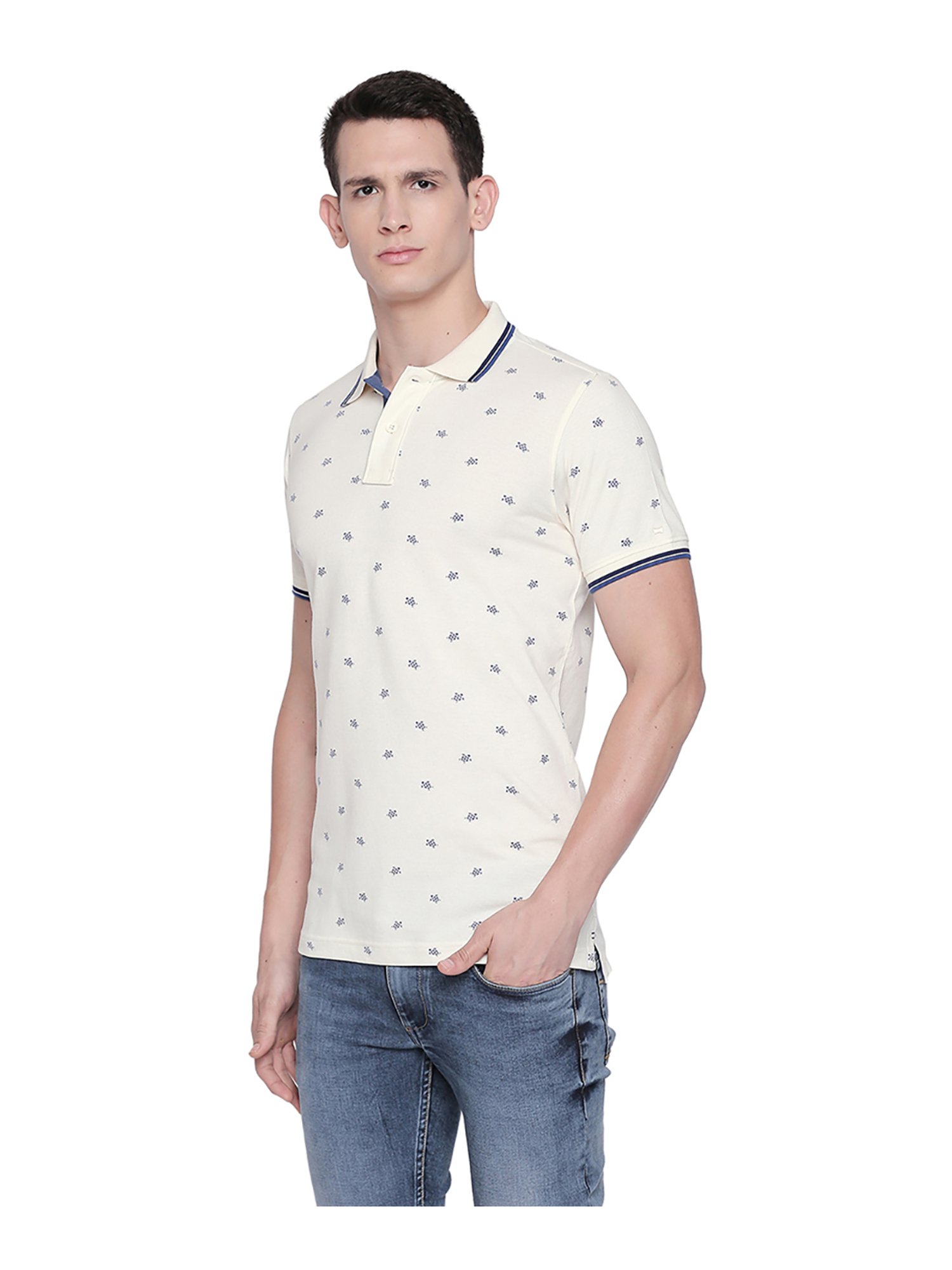 Basics Light Beige Printed Polo T-Shirt