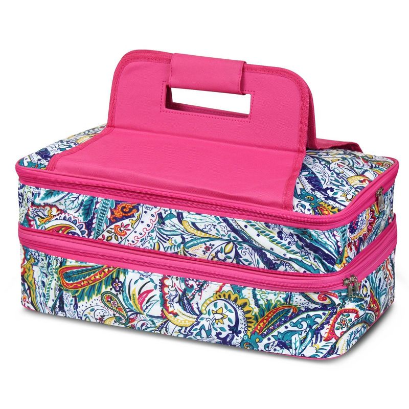 Double Casserole Insulated Hot Cold Dishes Carrier Travel Tote Carry Bag by Zodaca for Camping Park Beach - Multi-color Paisley