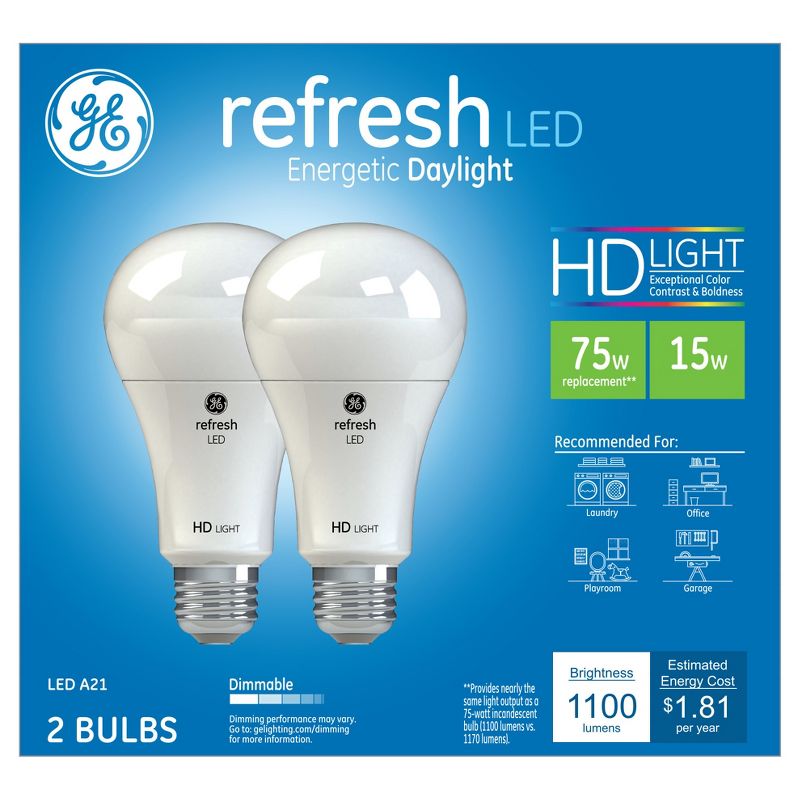 General Electric 75w 2pk Refresh Daylight Equivalent A21 LED HD
