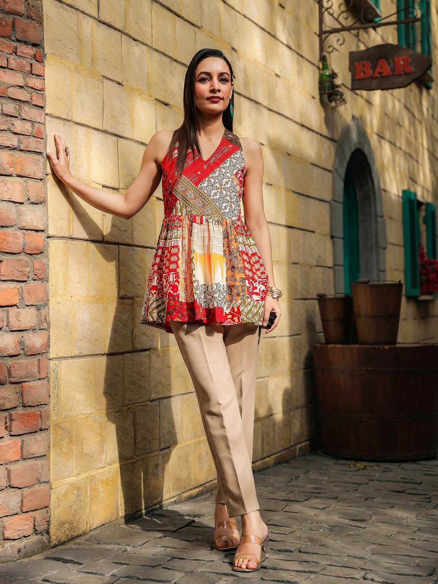 Rain and Rainbow Multicolored Cotton Printed Top