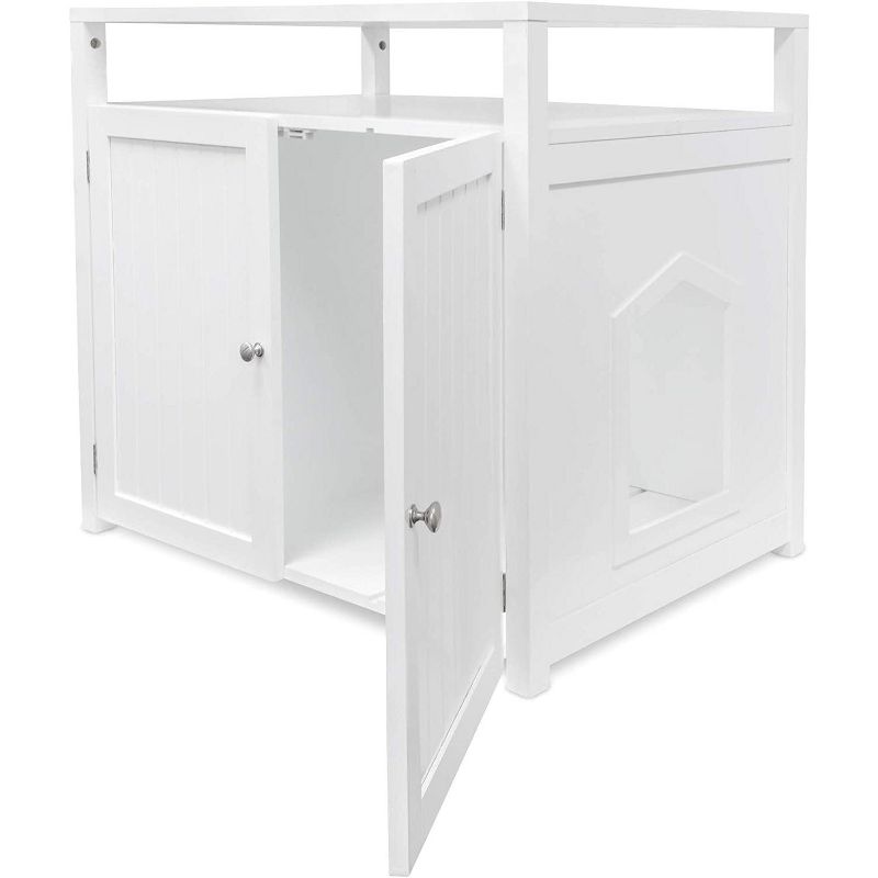 Arf Pets Cat Litter Box Enclosure, Furniture Large Box House with Table - White