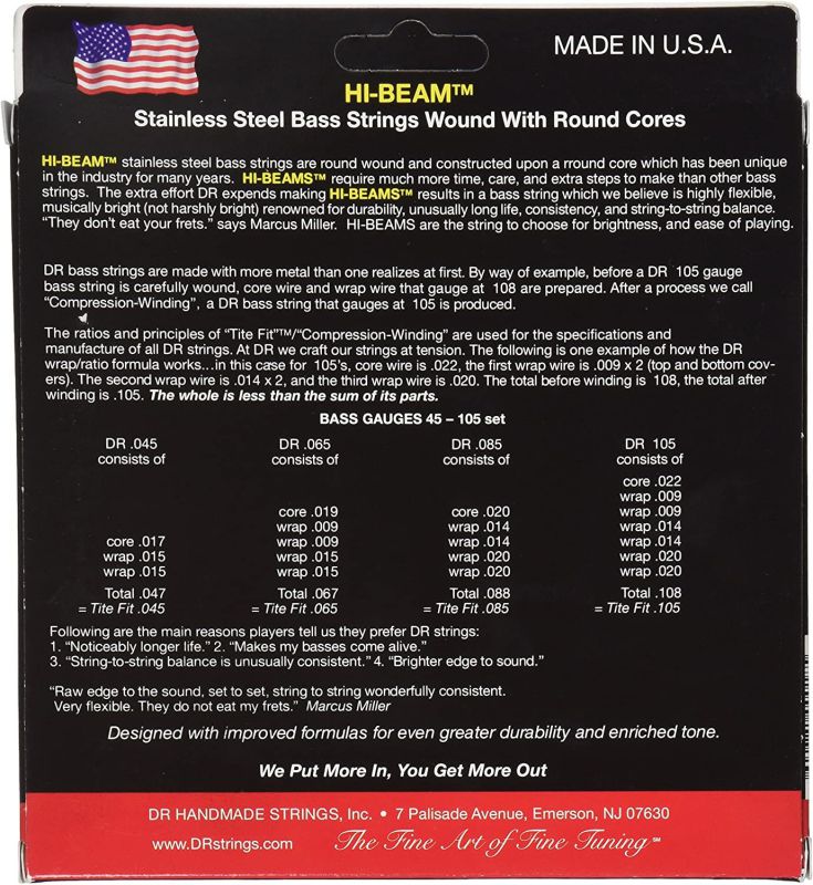 DR Hi-Beam Stainless Steel - Medium - 5-String - Bass Guitar Strings