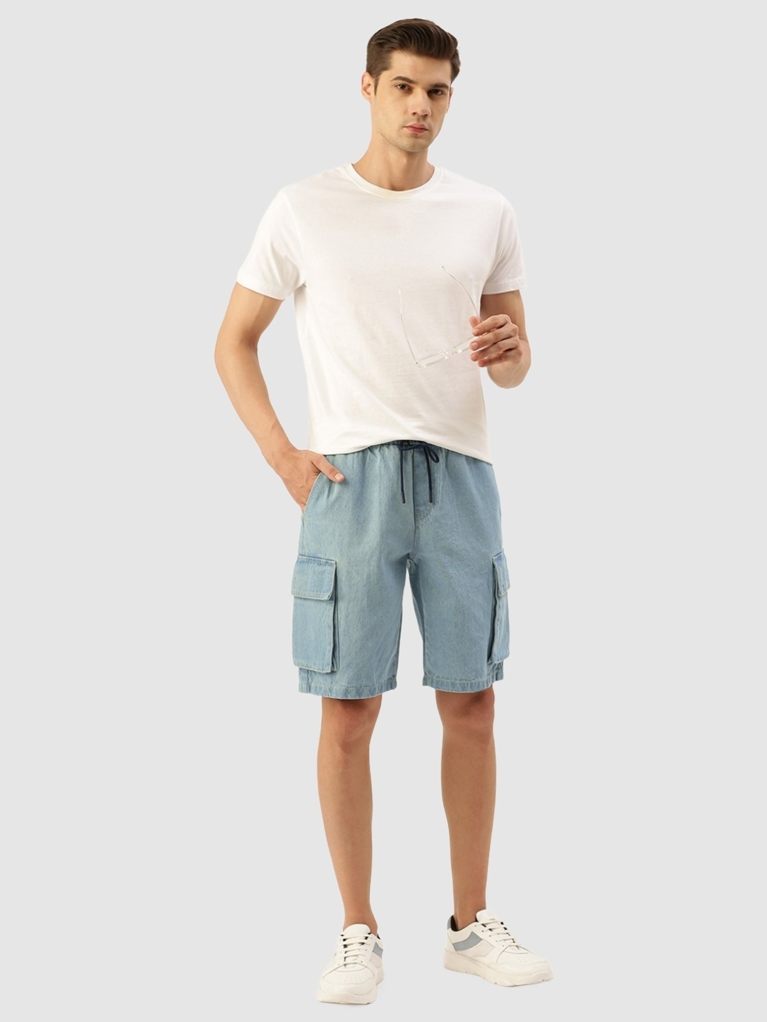 Bene Kleed Light Blue Cotton Regular Fit Shorts