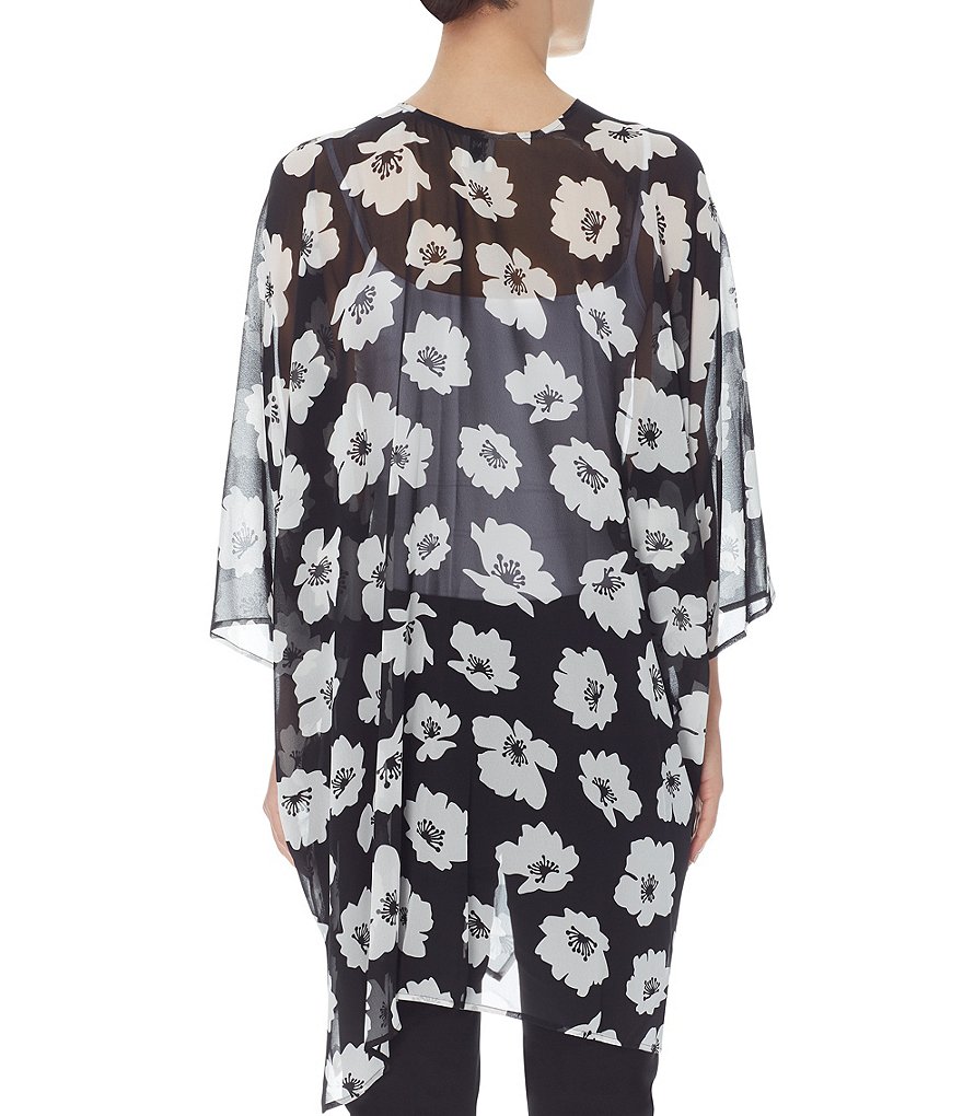 Ali Miles Printed Button Front Floral Wire Neck 3/4 Bell Sleeve Jacket