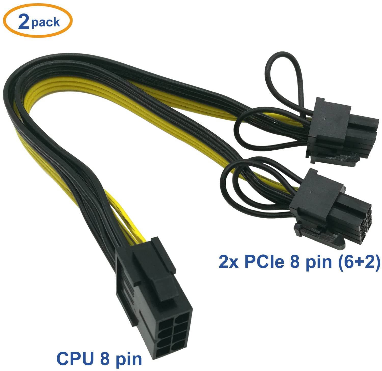 (CPU to GPU) CPU 8 Pin Female to Dual PCIe 2X 8 Pin (6+2) Male Power Adapter Splitter Cable for Graphics Card BTC Miner 9-inch (23cm) (Pack of 2) COMeap