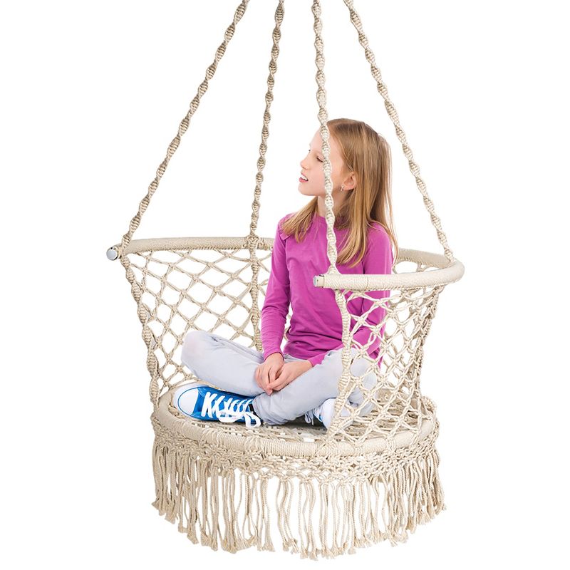 La Siesta HAL21-1 Habana Organic Cotton Lounger Comfortable Indoor Outdoor Hammock Chair with Suspension Set and Bamboo Spreader, Nougat
