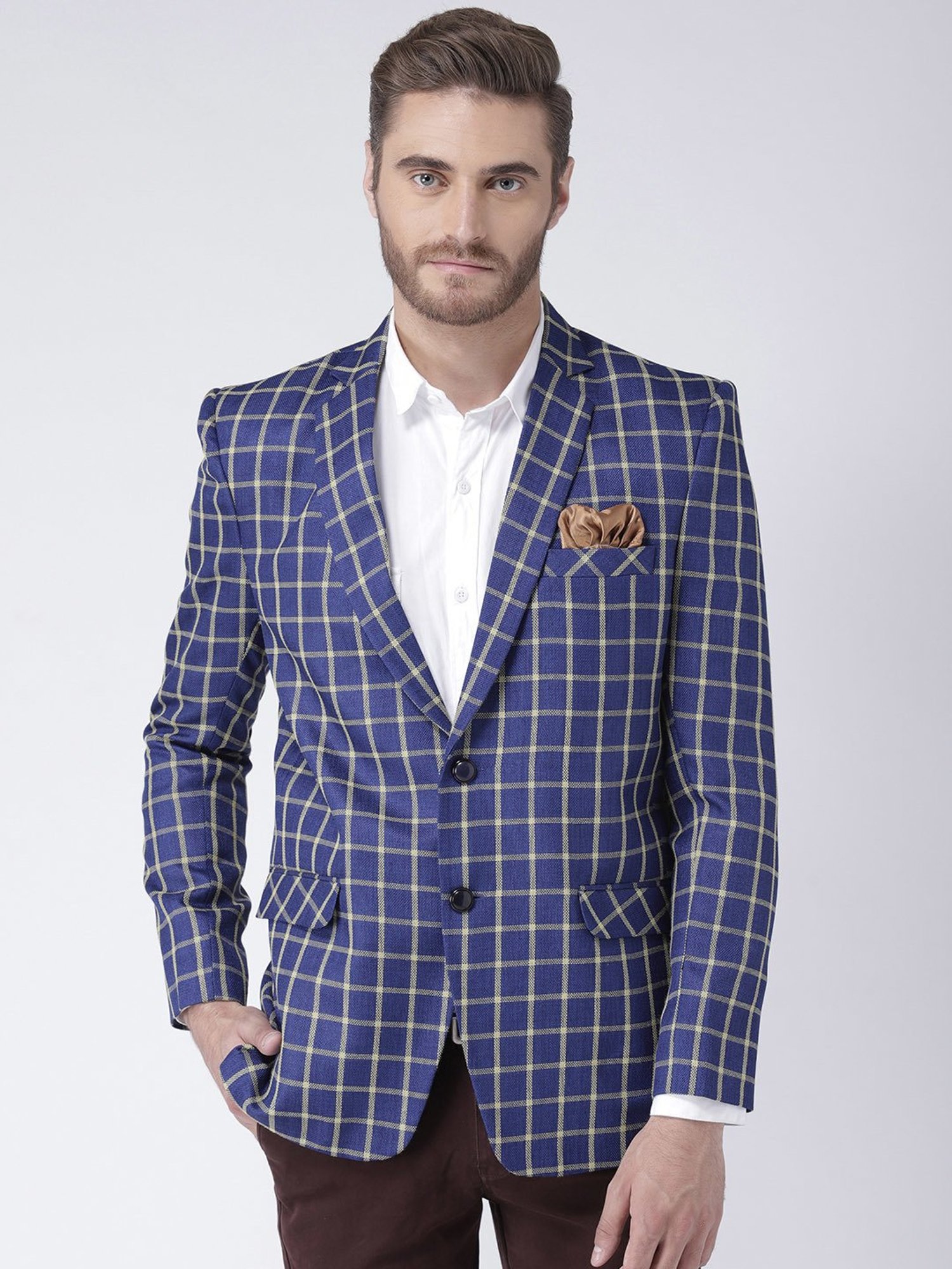 Hangup Plus Blue Regular Fit Check Blazer