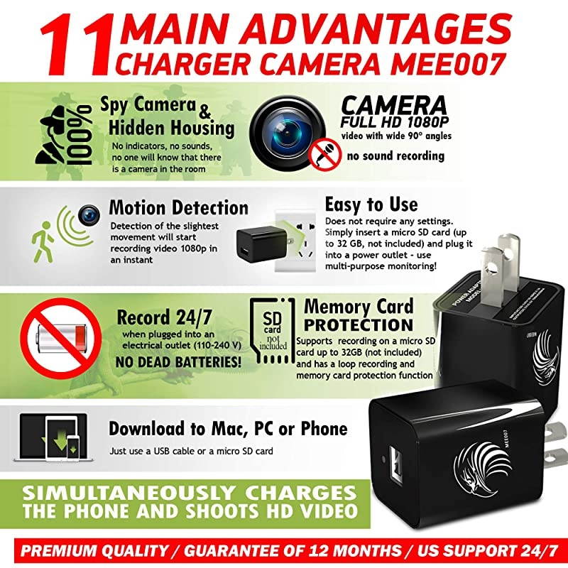Camera Charger Hidden Camera Premium Pack Mini Camera 1080p USB Charger Camera Hidden Camera Hidden Nanny Cam Hidden Cam Hidden Cam Surveillance Camera Full HD