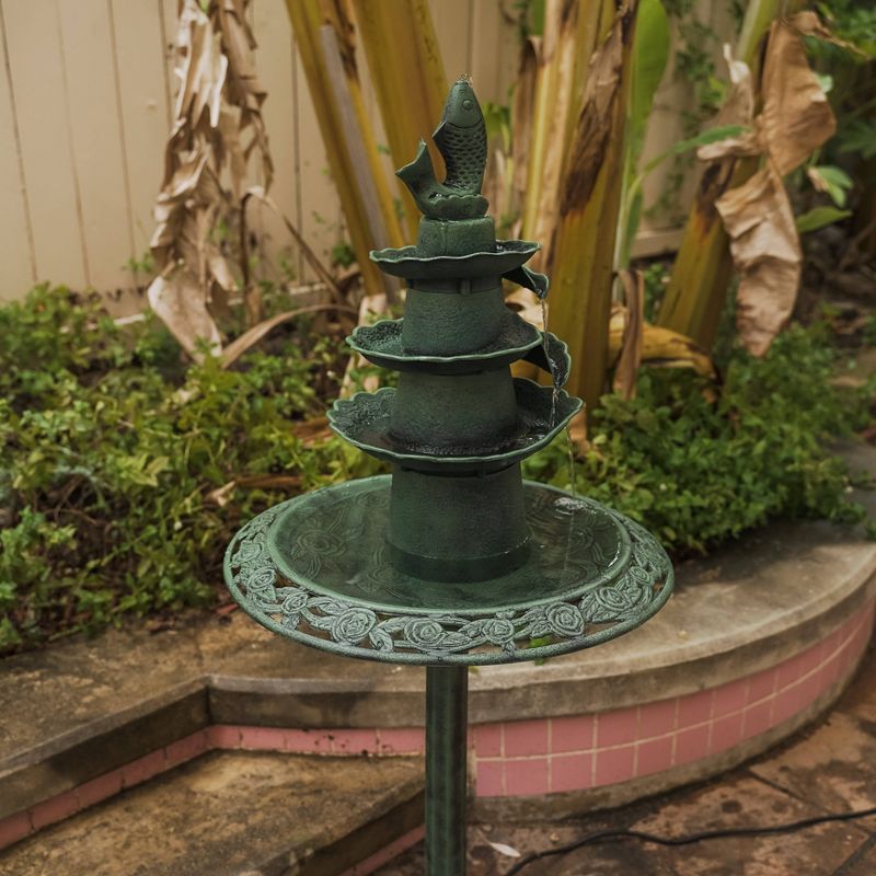 41" Lightweight Plastic Fish Design Birdbath and Birdfeeder Green - XBrand