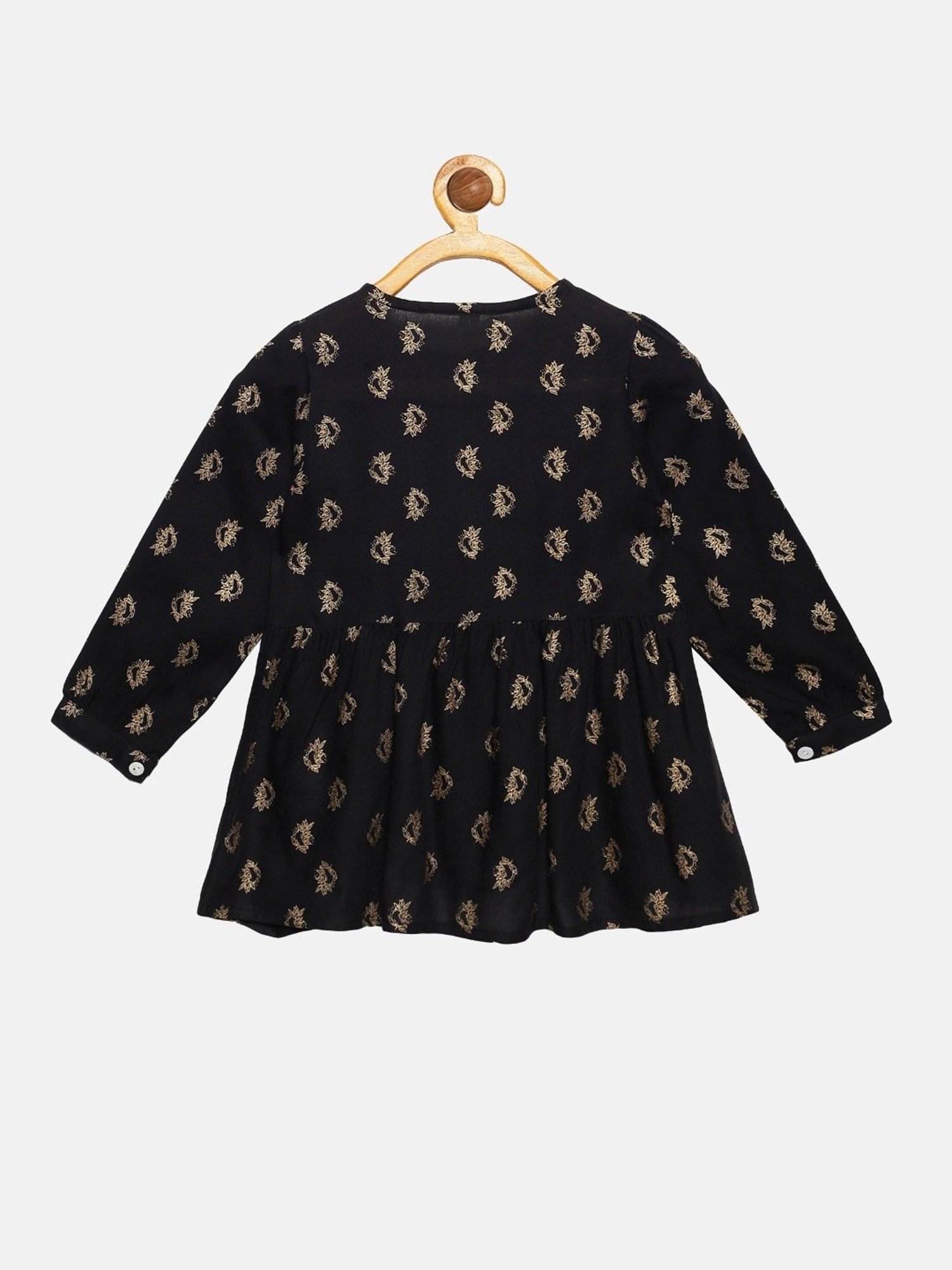 Kiddopanti Kids Black Printed Full Sleeves Kurti