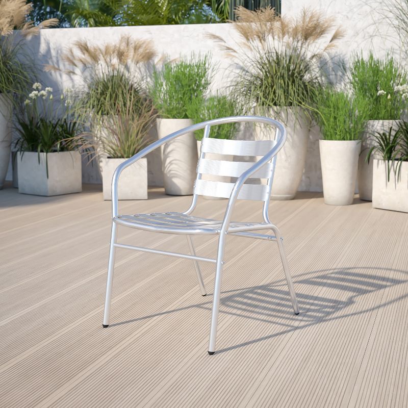Emma and Oliver Aluminum Indoor-Outdoor Stack Chair with Triple Slat Back and Arms