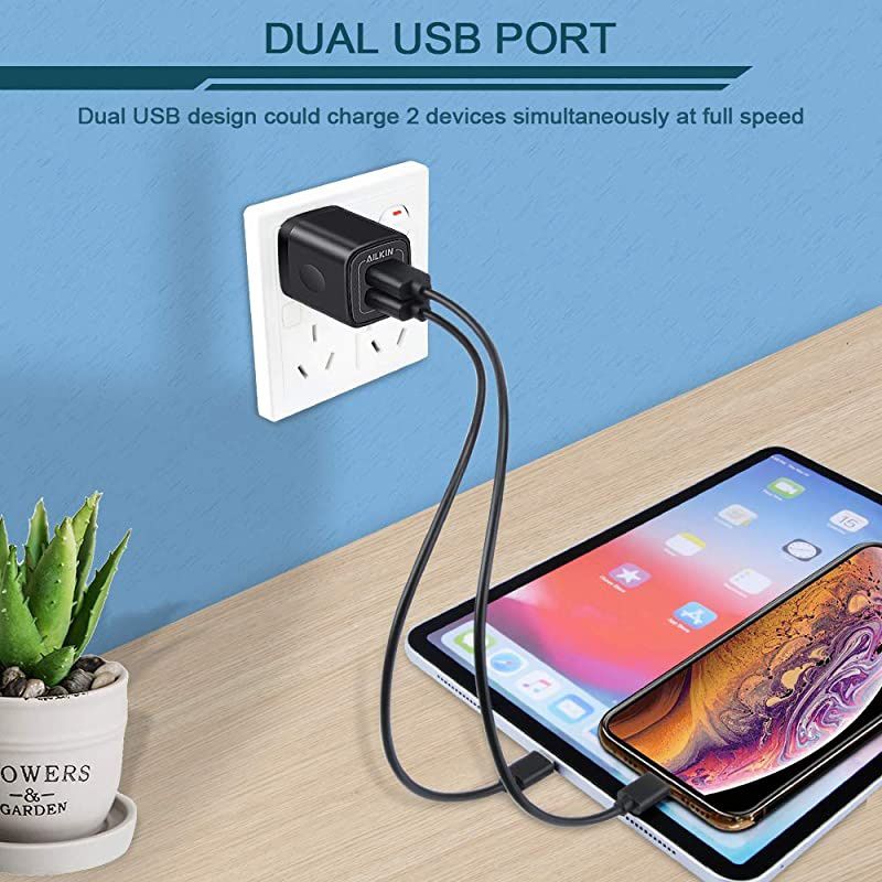 3Pcs Wall Charger,  Travel Charger Adapter Dual USB Port Fast Charging Block Cube Power Plug Box Base Brick for iPhone, Samsung Galaxy, LG, Moto, Google Pixel, Kindle, PS, HTC, Vivo, Oneplus