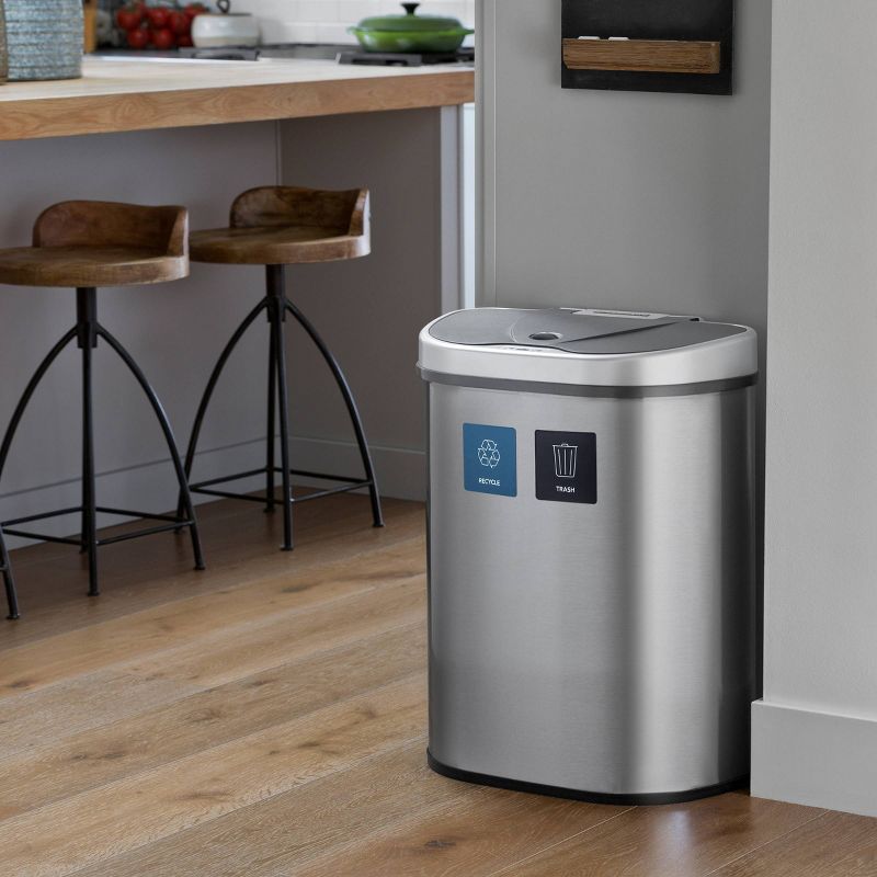 Nine Stars 18.5gal Motion Sensor D-Shape Stainless Steel Recycling Trash Can