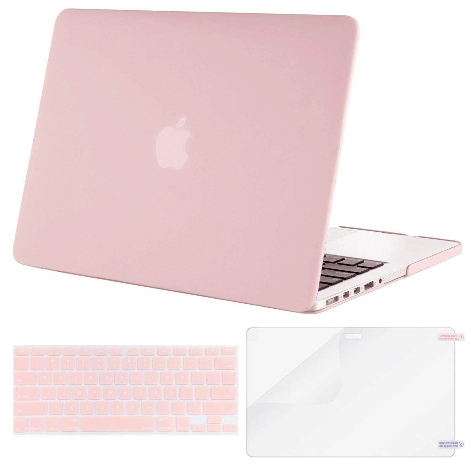 MOSISO Plastic Hard Case Shell & Keyboard Cover & Screen Protector Only Compatible [Previous Generation] MacBook Pro (No USB-C) Retina 15 Inch (Model: A1398) (No CD-ROM), Rose Quartz