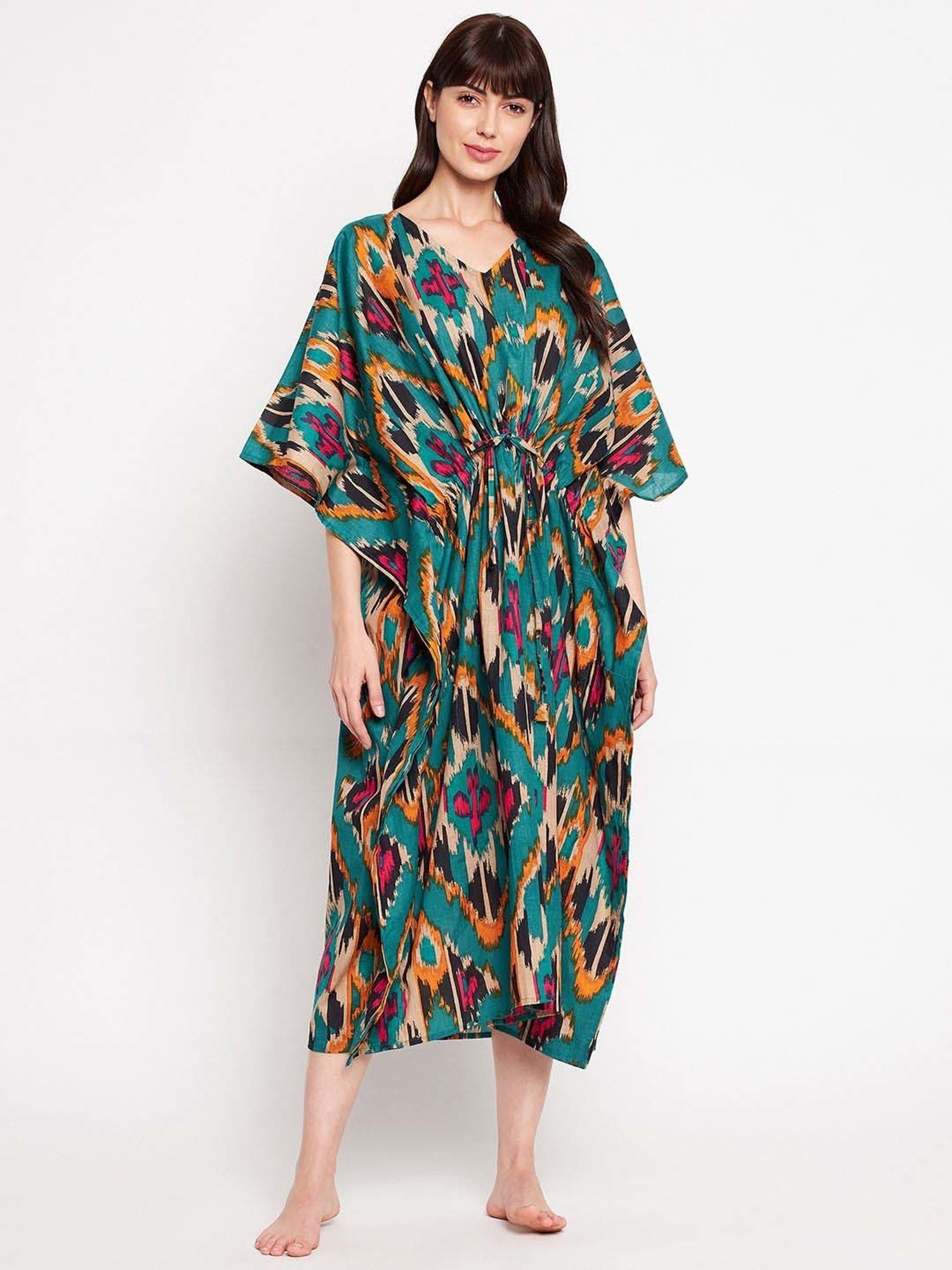 Secrets By ZeroKaata Green & Blue Cotton Printed Kaftan - Pack Of 2
