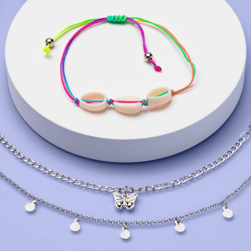 Girls' 3pk Rainbow Cord and Shell Anklet Set - More Than Magic™