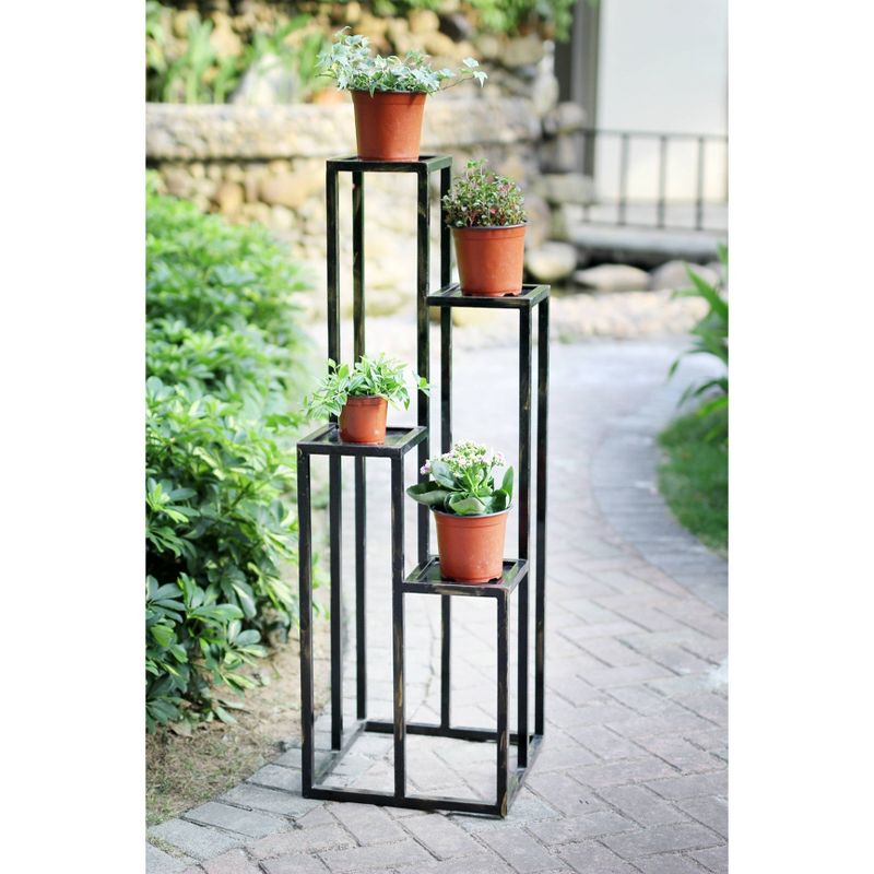4 Tier Square Iron Plant Stand Black/Gold - Ore International