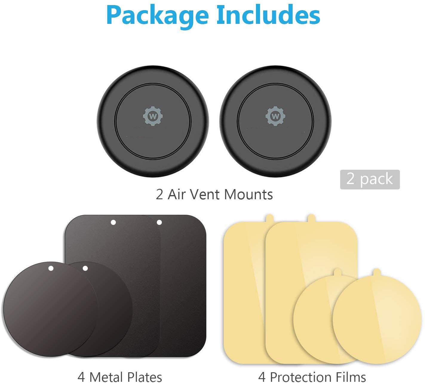 Magnetic Phone Car Mount  2 PACK Universal Air Vent Magnetic Phone Car Mount Phone Holder for Cell Phones and Mini Tablets with Fast SwiftSnap Technology With 4 Metal Plates