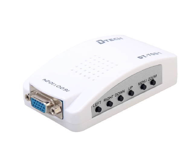 DTECH  PC to TV Converter,up to 1600X1024@85HZ,  PC MAC VGA to AV Composite and RCA S-Video for TV/Projector Converter terminal converter box (DT-7001 )