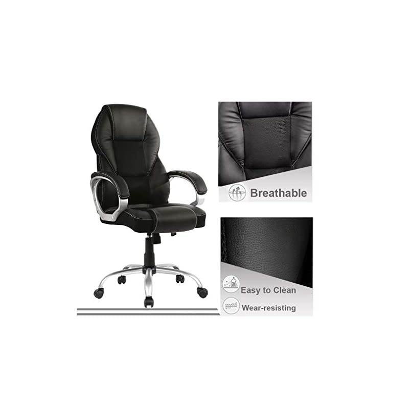 Chair Computer Desk Chair PU-Padded Adjustable Exectuive High-Back Cushion Lumbar Support Chair with Armrest - Brown