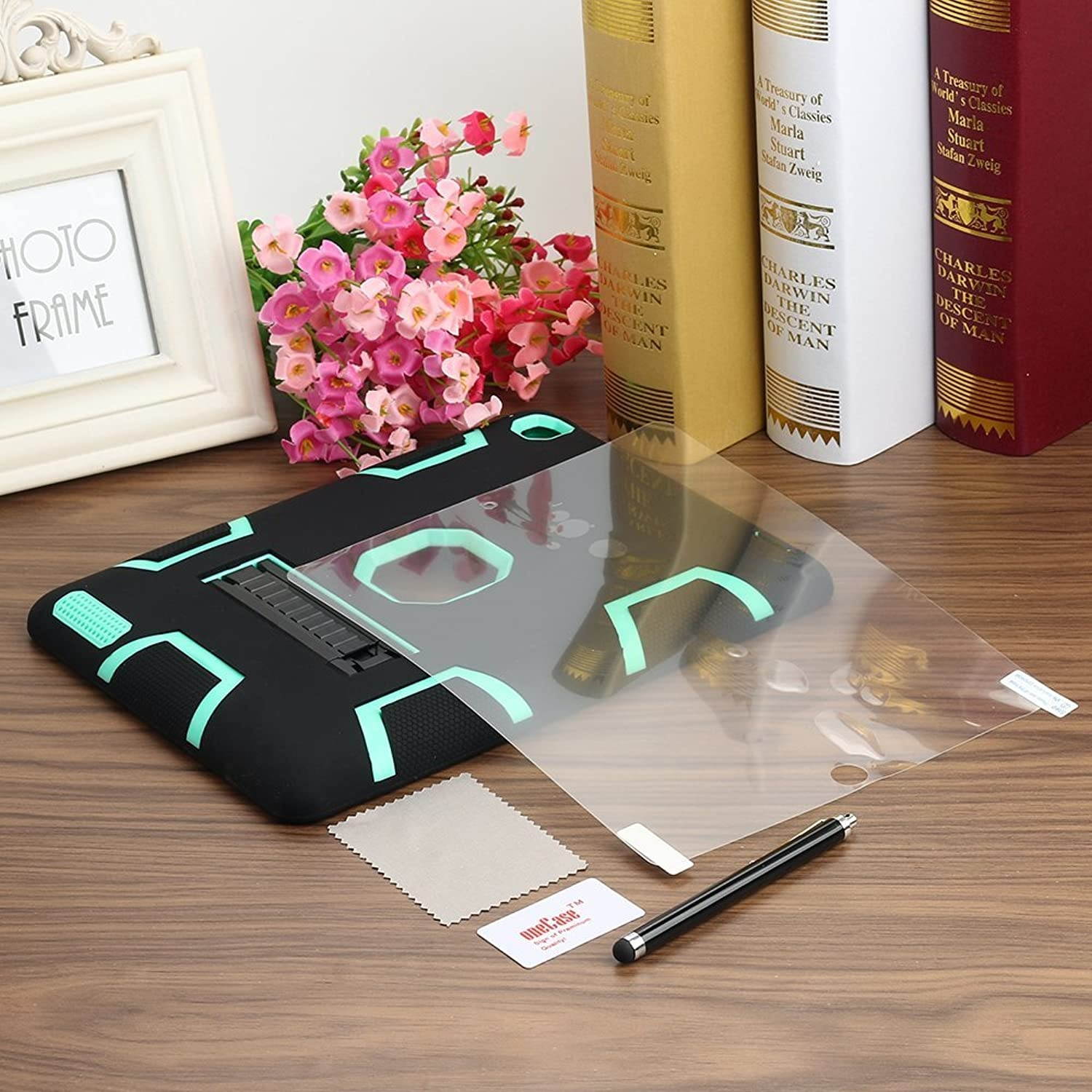 iPad 2 Case,iPad 3 Case,iPad 4 Case, AICase Kickstand Shockproof Heavy Duty Rubber High Impact Resistant Rugged Hybrid Three Layer Armor Protective Case with Stylus for iPad 2/3/4 (Black+Mint Blue)