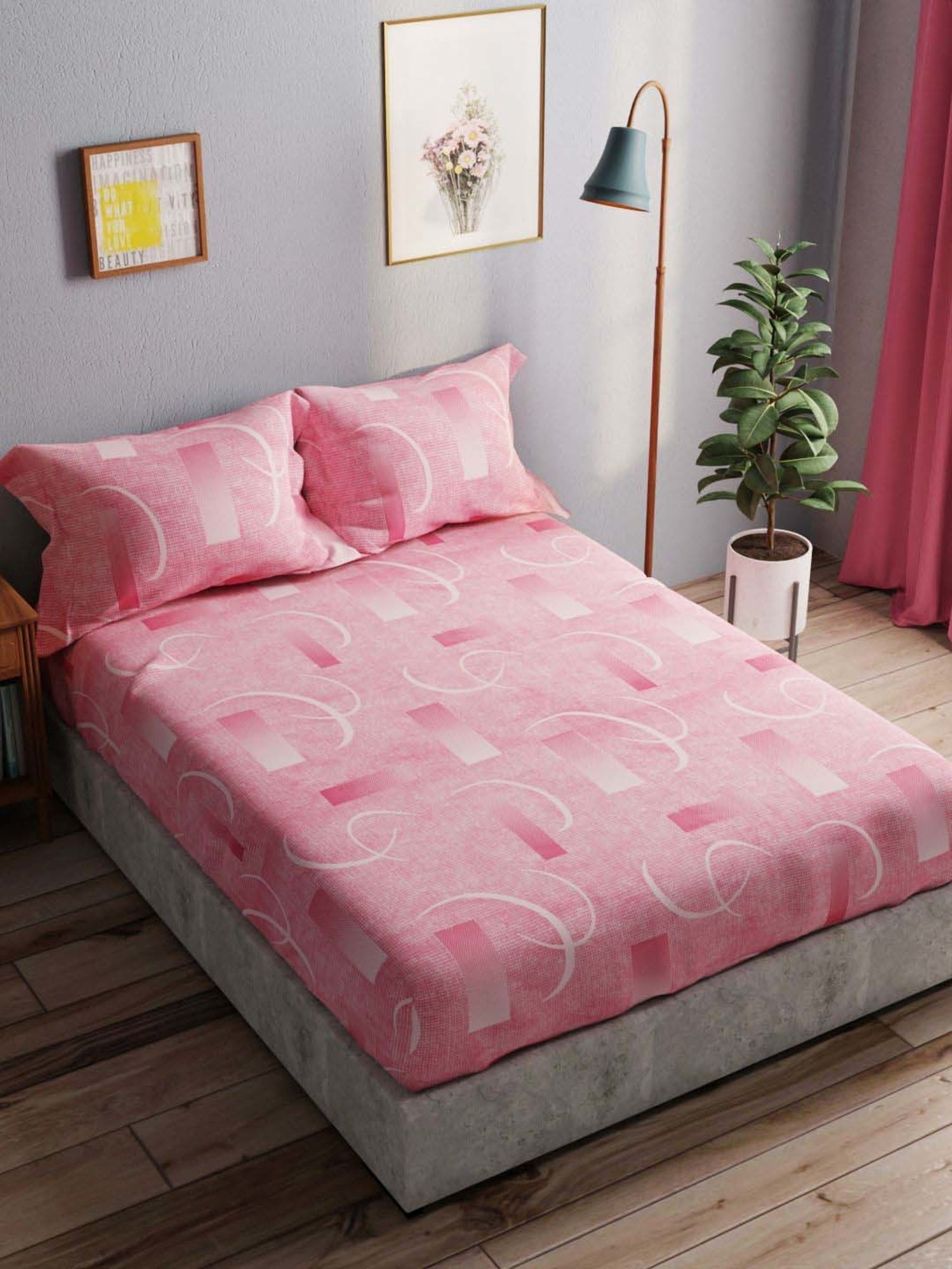 Bianca Amolina Pink 135 TC Cotton Double Bedsheet with 2 Pillow Covers