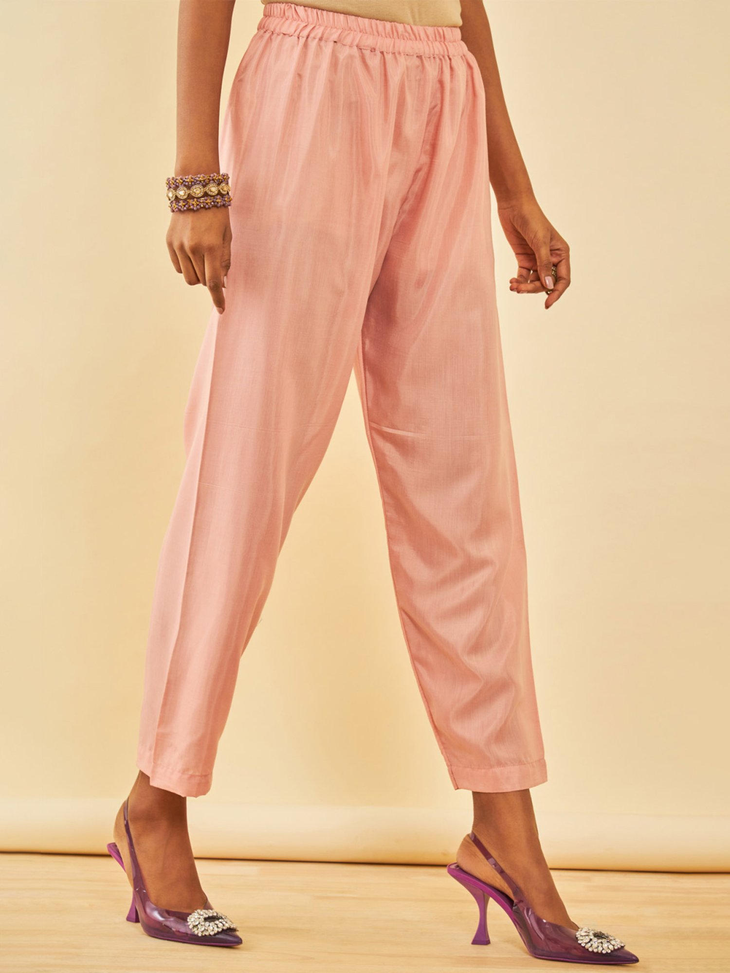 Soch Peach Georgette Embroidered Unstitch Dress Material With Stones