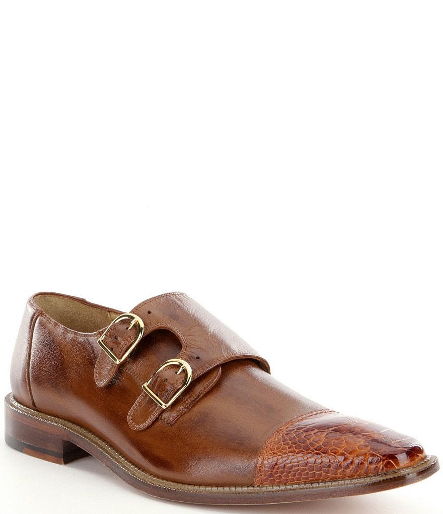Belvedere Men's Amico Double Monk Strap Ostrich and Calfskin Dress Shoes