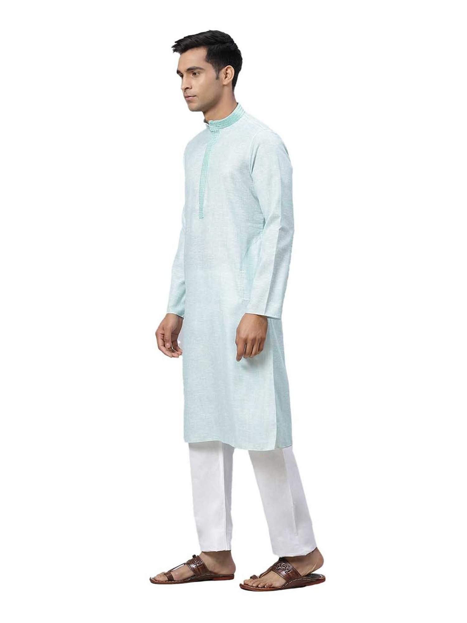 Manthan Green Cotton Solid Kurta