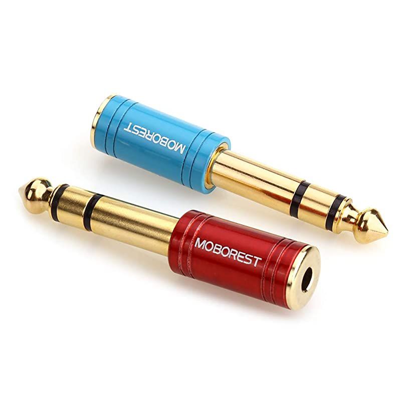 1/4 Inch (6.35mm) Male to 1/8 Inch (3.5mm) Female Stereo Adapters for Audio Connector Cables - Conversion Headphone adapte, amp adapte, 1Red+1Blue
