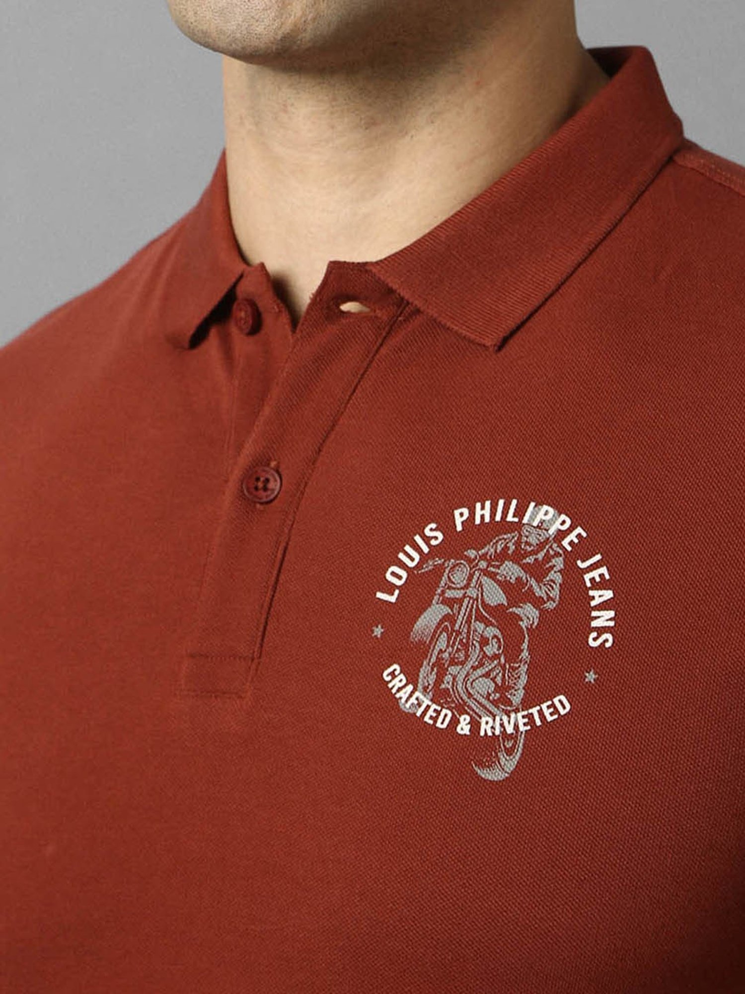 Louis Philippe Jeans Maroon Cotton Slim Fit Polo T-Shirt