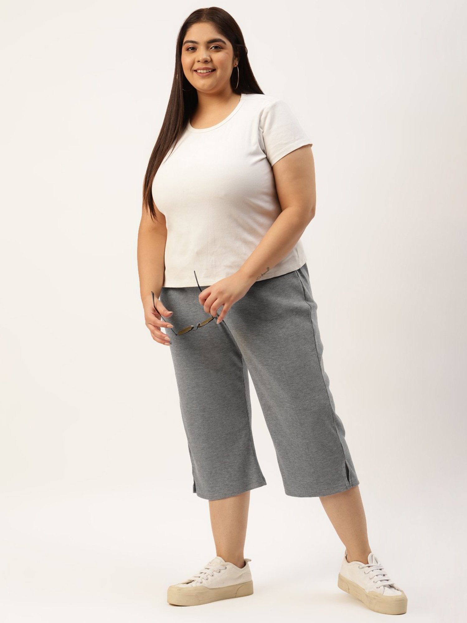theRebelinme Anthra Grey Cotton High Rise Cropped Capris