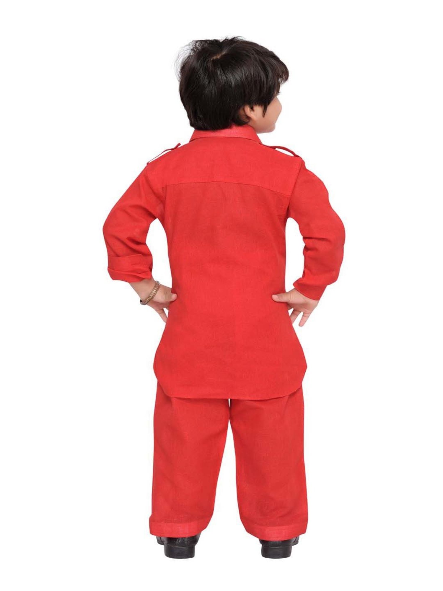 AJ Dezines Kids Red Regular Fit Full Sleeves Kurta Set