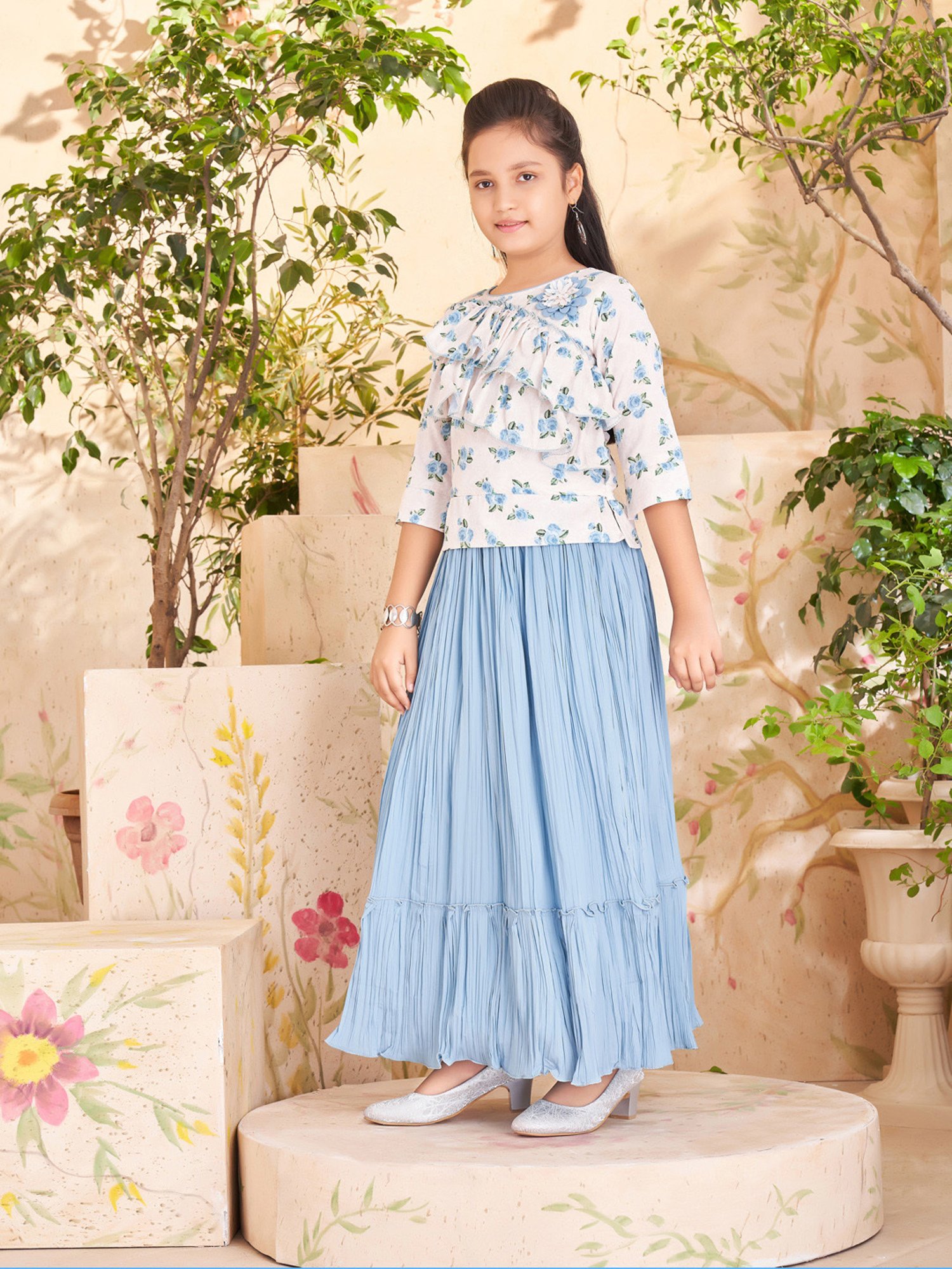 Peppermint Kids Peach Printed Top, Inner with Pants