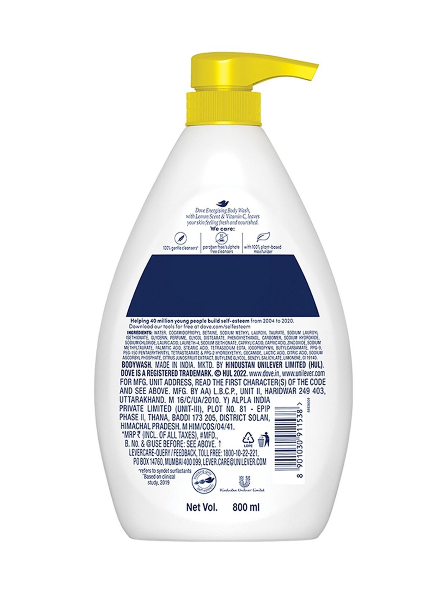 Dove Energising Body Wash with Lemon Scent & Vitamin C - 800 ml