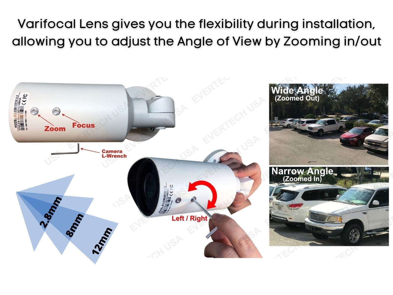 Evertech 1080P HD TVI AHD CVI Day Night Vision Indoor Outdoor CCTV Bullet Security Camera