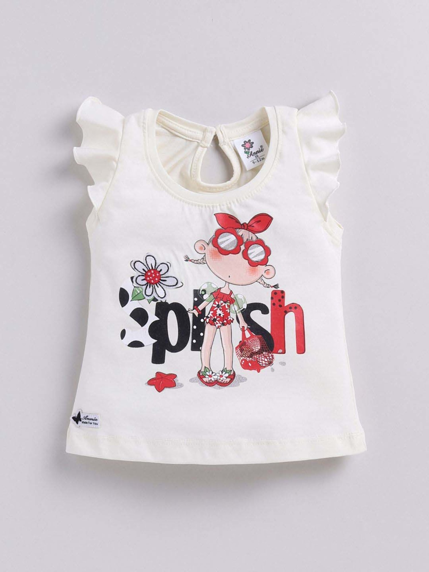 ANNIE Girls Red & White Cotton Printed Top & Skirt Set