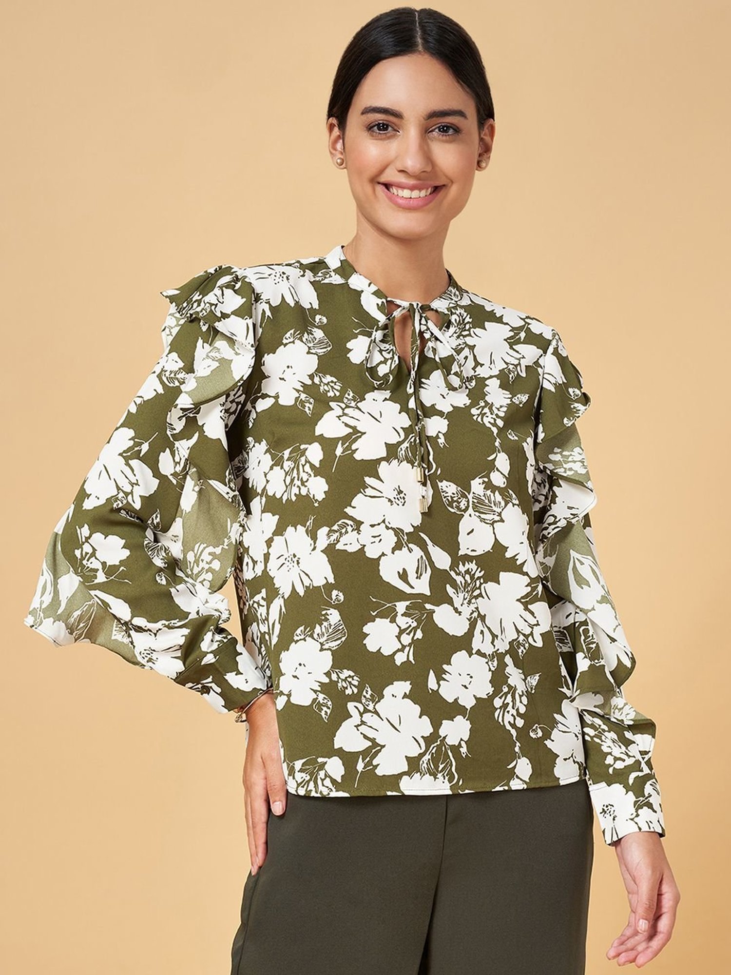 Annabelle by Pantaloons Olive Green Printed Top