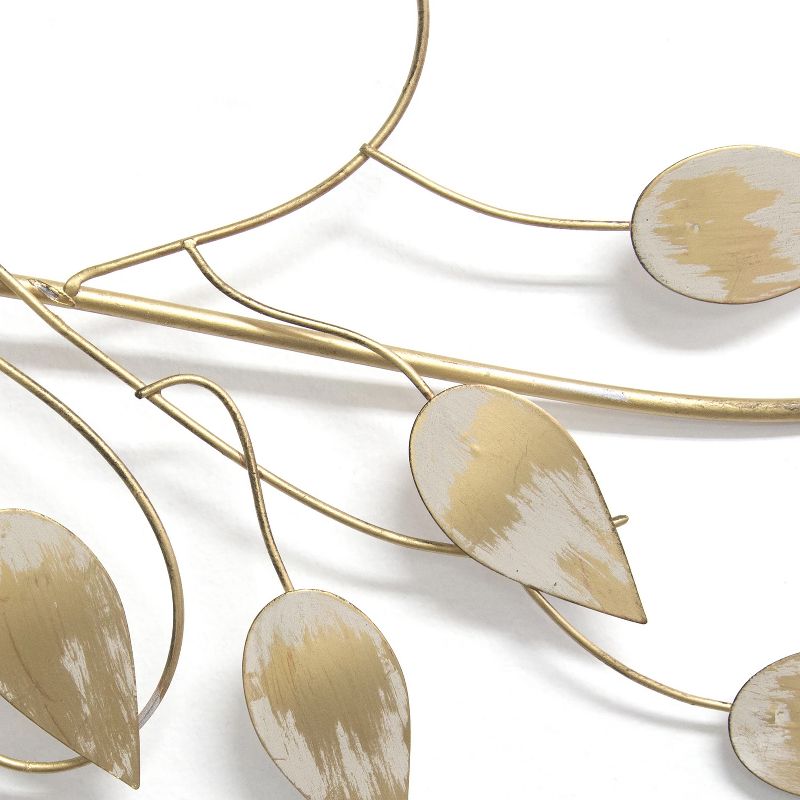 Stratton Home Decor Hand Crafted Horizontal Over the Door Wall Scroll Art in with Leaf Details and Attached Keyhole, Brushed Gold Finish