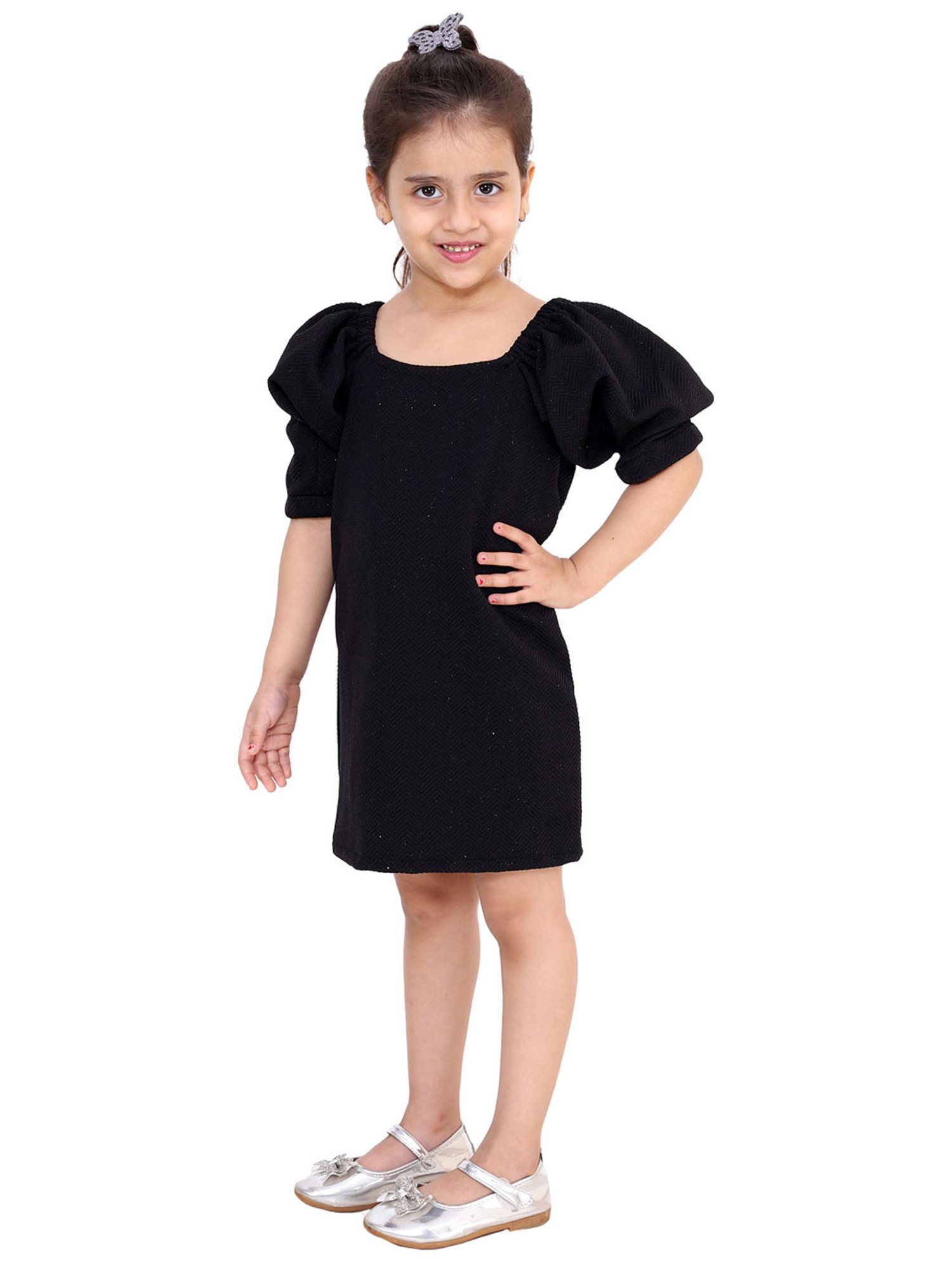 KidsDew Kids Black Self Design Dress